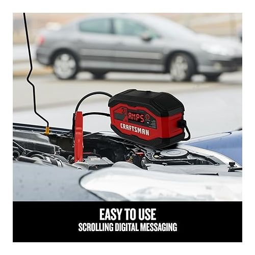  Craftsman CMXCESM260 Fully Automatic Automotive Battery Charger and Maintainer for Motorcycles, Cars, SUVs, Trucks, and Boats, 3 Amps, 12-Volt, Red, 1 Unit
