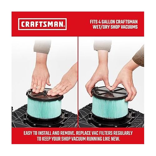  CRAFTSMAN CMXZVBE38740 1/2 Height HEPA Media Wet/Dry Vac Replacement Filter for 3 to 4 Gallon Shop Vacuums