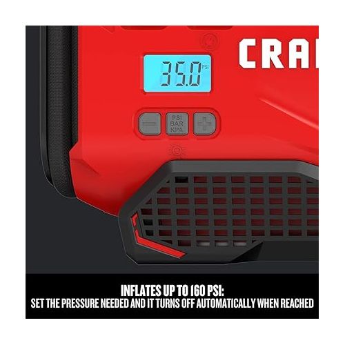  CRAFTSMAN V20 Tire Inflator, Portable Air Compressor, 3 Modes: Cordless, 120V Corded, and 12V Car Adapter, Air Pump, Battery Sold Separately (CMCE520B)