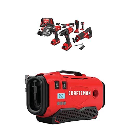  CRAFTSMAN Cordless Drill Combo Kit, 7 Tool & Inflator (CMCK700D2 & CMCE520B)