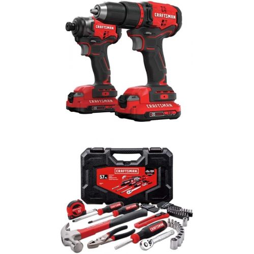  CRAFTSMAN V20 Cordless Drill Combo Kit, 2 Tool with Mechanics Tools Kit/Socket Set, 57-Piece (CMCK210C2 & CMMT99446)