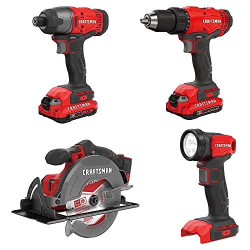  CRAFTSMAN V20 Cordless Drill Combo Kit, 4 Tool (CMCK401D2)