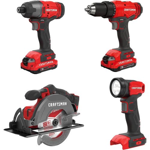  CRAFTSMAN V20 Cordless Drill Combo Kit, 4 Tool (CMCK401D2)