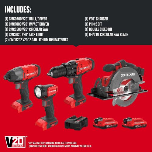  CRAFTSMAN V20 Cordless Drill Combo Kit, 4 Tool (CMCK401D2)