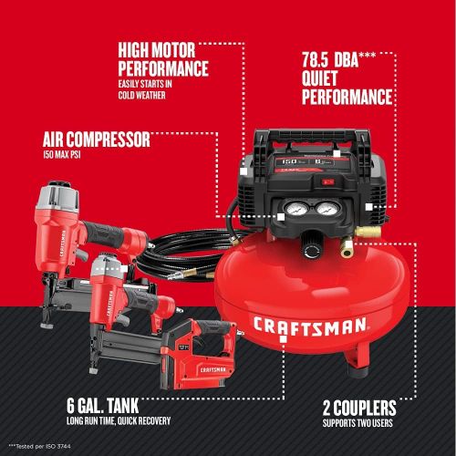  [아마존베스트]CRAFTSMAN Air Compressor, 6 Gallon, Pancake, Oil-Free with 13 Piece Accessory Kit (CMEC6150K)