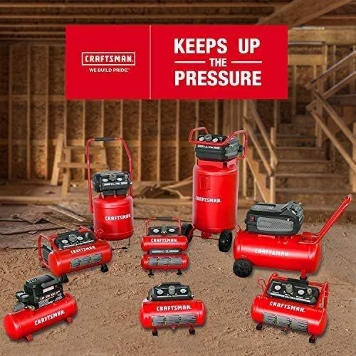  [아마존베스트]Craftsman Air Compressor, 3 Gallon 1.5 HP Max 155 Psi Pressure Oil-Free Portable, Red- CMXECXA0200341