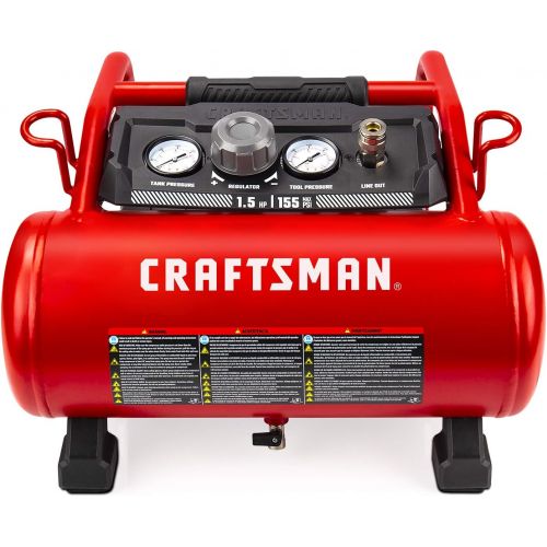  [아마존베스트]Craftsman Air Compressor, 3 Gallon 1.5 HP Max 155 Psi Pressure Oil-Free Portable, Red- CMXECXA0200341