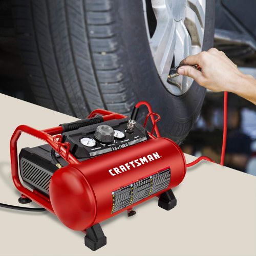  [아마존베스트]Craftsman Air Compressor, 3 Gallon 1.5 HP Max 155 Psi Pressure Oil-Free Portable, Red- CMXECXA0200341