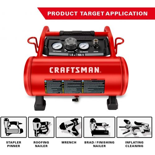  [아마존베스트]Craftsman Air Compressor, 3 Gallon 1.5 HP Max 155 Psi Pressure Oil-Free Portable, Red- CMXECXA0200341