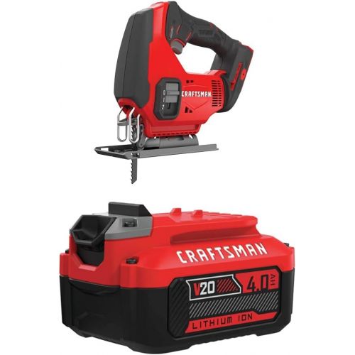  [아마존베스트]CRAFTSMAN V20 Cordless Jig Saw with Lithium Ion Battery, 4.0-Amp Hour, Charger Sold Separately (CMCS600B & CMCB204)