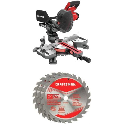  [아마존베스트]CRAFTSMAN V20 7-1/4-Inch Sliding Miter Saw Kit with 7-1/4-Inch Miter Saw Blade, 24-Tooth, 3-Pack (CMCS714M1 & CMAS2725243)