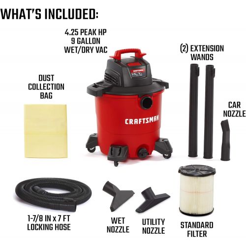  [아마존베스트]CRAFTSMAN CMXEVBE17590 9 Gallon 4.25 Peak HP Wet/Dry Vac, Portable Shop Vacuum with Attachments