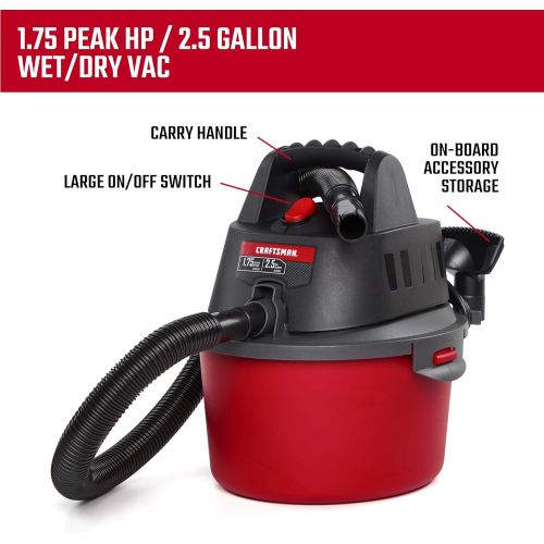  [아마존베스트]CRAFTSMAN CMXEVBE17250 2.5 gallon 1.75 Peak Hp Wet/Dry Vac, Portable Shop Vacuum with Attachments