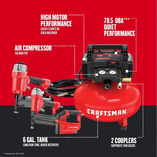  CRAFTSMAN Compressor Combo Kit, 6 Gallon, Pancake, 3 Tool (CMEC3KIT)