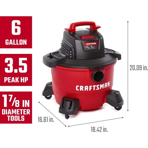  CRAFTSMAN CMXEVBE17584 6 Gallon 3.5 Peak HP Wet/Dry Vac, Portable Shop Vacuum with Attachments , Red