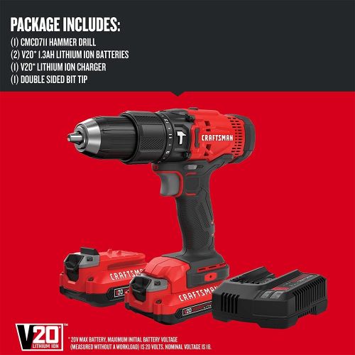  CRAFTSMAN V20* Cordless Hammer Drill Kit (CMCD711C2)