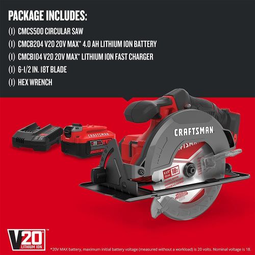  CRAFTSMAN V20* 6-1/2-Inch Cordless Circular Saw Kit (CMCS500M1)