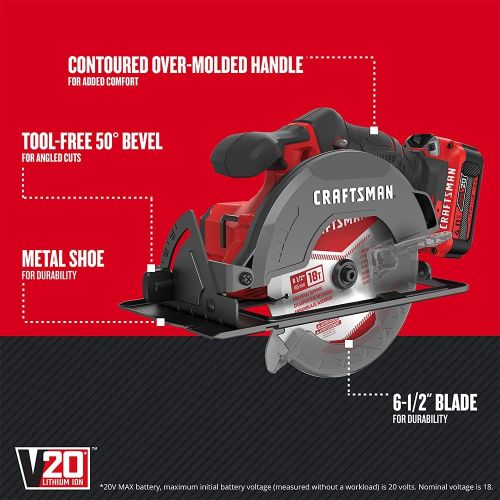  CRAFTSMAN V20* 6-1/2-Inch Cordless Circular Saw Kit (CMCS500M1)