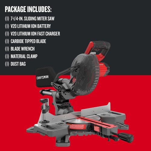  CRAFTSMAN V20 7-1/4-Inch Sliding Miter Saw Kit, Cordless (CMCS714M1)