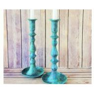 CraftyMcDaniel Turquoise Candle Holders | Painted Candlesticks | French Country Candle Holders | Farmhouse Home Decor | Rustic Candle Holders | Beach Decor