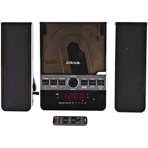  [아마존베스트]Craig CM427 3-Piece Vertical CD Stereo Shelf System with AM/FM Radio and Remote Control in Black | LED Display | Dual Alarm Clock with Snooze | AUX Port Compatible |