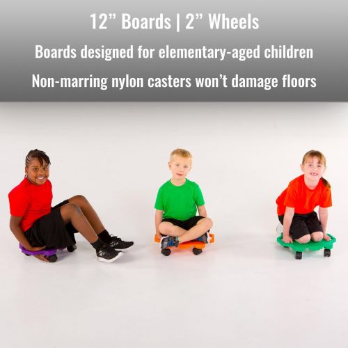  Cramer Cosom Scooter Board, 12 Inch Childrens Sit & Scoot Board With 2 Inch Non-Marring Nylon Casters & Safety Guards for Physical Education Class, Sliding Boards with Safety Handles, Red