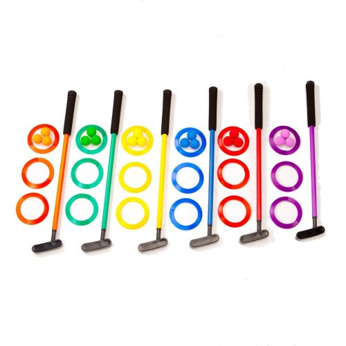  Cosom by Cramer Color Mini Golf Set For Children With 6 Putters, Mini Putt Putt Set with 18 Golf Balls, & 12 Targets, Plastic Golf Set for Kids, Physical Education Class Game, Indo