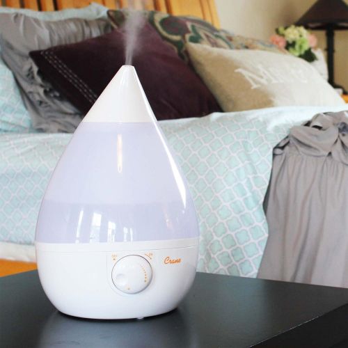  Crane Ultrasonic Cool Mist Humidifier, Filter-Free, 1 Gallon, for Home Bedroom Baby Nursery and Office, White