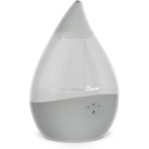  Crane Droplet Ultrasonic Cool Mist Humidifier, Filter Free, 0.5 Gallon with Optional Vapor Pad Slot, 3 Speed Output Settings, Grey