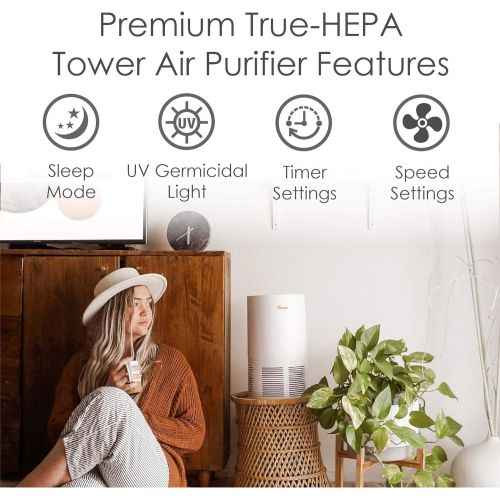  Crane Air Purifier with True HEPA Filter, Germicidal UV Light, 300 Sq Feet Coverage, Timer Function, Sleep Mode, Washable Particle Filter, EE-5068