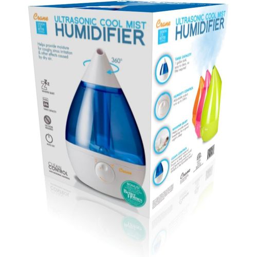  Crane USA Humidifiers - Ultrasonic Cool Mist Humidifier, Filter-Free, 1 Gallon, for Home Bedroom Baby Nursery and Office, Blue and White