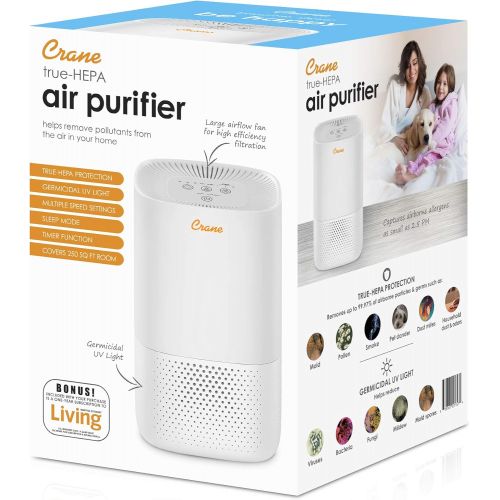  Crane USA Tower Air Purifier with True HEPA Filter, White