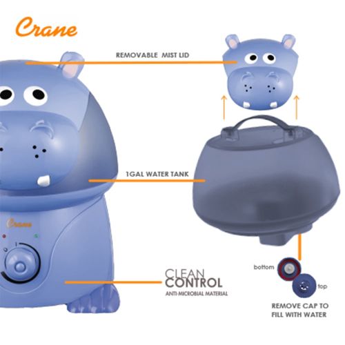  Crane USA Crane - Adorable Ultrasonic Cool Mist Humidifier Hippo - EE-8245, Blue