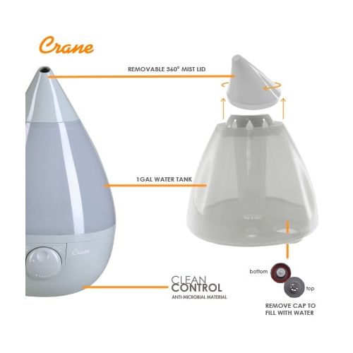  Crane USA Crane - Drop Ultrasonic Cool Mist Humidifier Grey - EE-5301GR, Grey