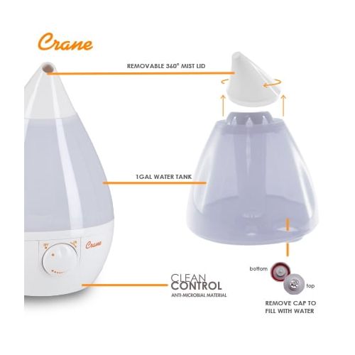  Crane USA Crane Cool Mist Drop Shape Humidifier, White