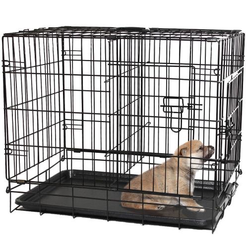  42 Dog Crate 2 Door w/Divide w/Tray Fold Metal Pet Cage Kennel House for Animal