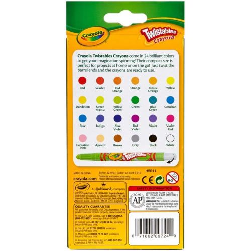  [아마존베스트]Crayola Mini Twistables Crayons, 24 Classic Crayola Colors Non-Toxic Art Tools for Kids & Toddlers 3 & Up, Great for Kids Classrooms or Preschools, Self-Sharpening No-Mess Twist-Up