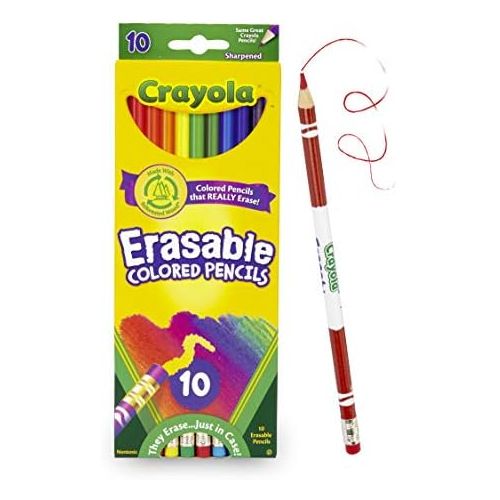  [아마존베스트]Crayola Erasable Colored Pencils, 10 Non-Toxic, Pre-Sharpened, Fully Erasable Pencils Colored Pencil Set for Adult Coloring Books or Kids 4 & Up, Great for Shading, Gradation, Line