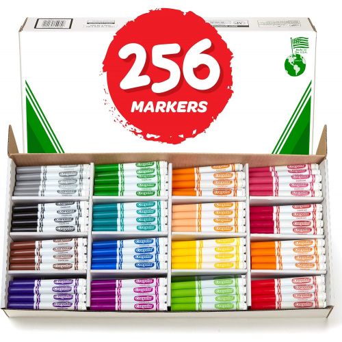  Crayola Broad Line Markers Bulk, School Supplies, 16 Bold Colors, 256 Count, Assorted, Standard