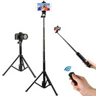 Crazefoto Selfie Stick Tripod,57 Inch Adjustable iPhone Tripod, Extendable Camera Tripod for Cellphone and Camera, with Wireless Remote Compatible with iPhone Xs MAX XR X SE 8 8 Pl