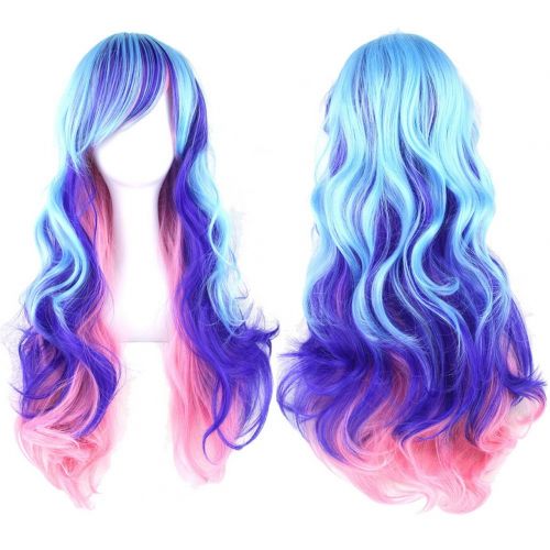  Crazy Cart 27.6 Upgrade Version Wig Gradient Color Long Hair Women and Girl Cosplay Party Costume Wig