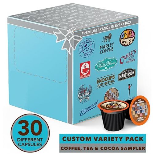  Variety Pack of Coffee, Tea, Hot Chocolate and Cappuccino, Sampler of Single Serve Coffee, Tea, Hot Cocoa and Cappuccino Pods for Keurig K Cups Machines, 30 Pack - No Duplicates