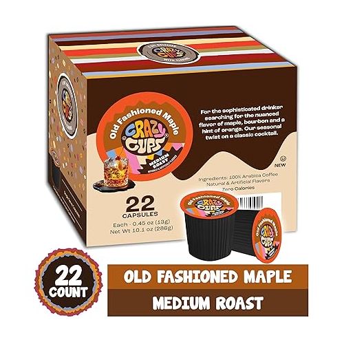  Crazy Cup Flavored Coffee Pods, Old Fashion Maple Pecan Coffee for K Cup Keurig Machines, Brew Hot or Iced, 22 Count