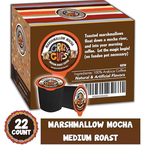  Crazy Cups Flavored Marshmallow Mocha Chocolate Coffee, Single Serve for Keurig K Cups Machines, Hot or Iced, Medium Roast in Recyclable Pods, 22 Count (Pack of 1)