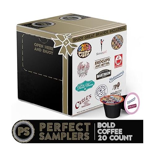  Perfect Samplers Dark Roast Coffee Pods Variety Pack, Strong Bold Coffee & Dark Roast Blends, Dark Roast Coffee Pods for Keurig K Cups Machines, Coffee Sampler 20 Count