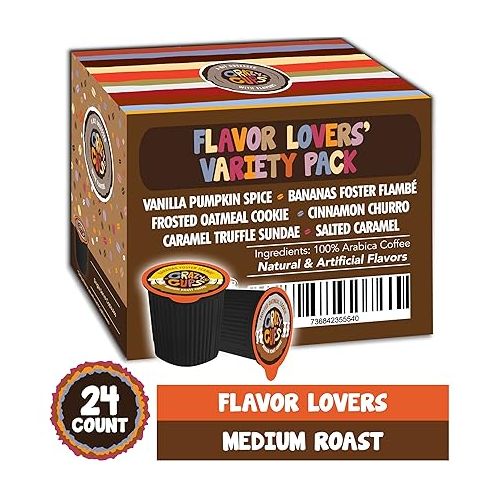  Crazy Cups Flavored Coffee Pods Variety Pack - Coffee Flavors for the Keurig K Cups Machine, Recyclable Single Serve Cups, 24 Count