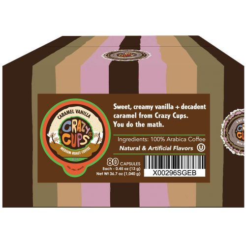  Crazy Cups Flavored Single-Serve Coffee for Keurig K-Cups Machines, Decaf Caramel Vanilla, 80 Pods per Box