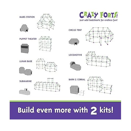  Crazy Forts! 69 Piece Buildable Indoor/Outdoor Play Fort Playset, DIY, Build Your Own, STEM Toy