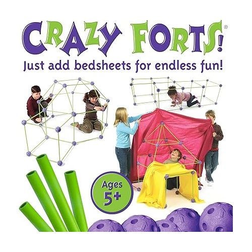  Crazy Forts! 69 Piece Buildable Indoor/Outdoor Play Fort Playset, DIY, Build Your Own, STEM Toy