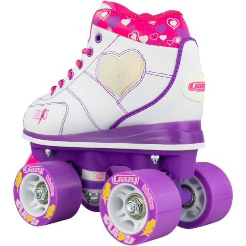  Crazy Skates Flash Roller Skates for Girls - Light Up Skates with Ultra Bright LED Lights and Flashing Lightning Bolt - White Patines